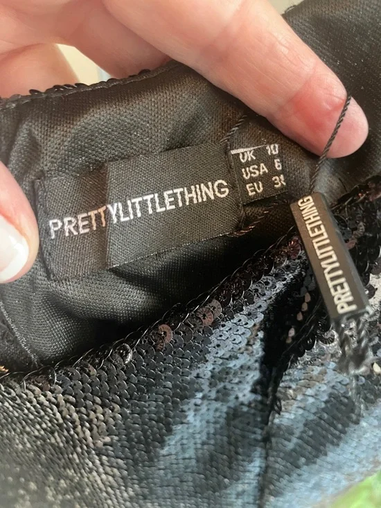 PrettyLittleThing Black Sequin Slip Dress - Picture 2 of 5